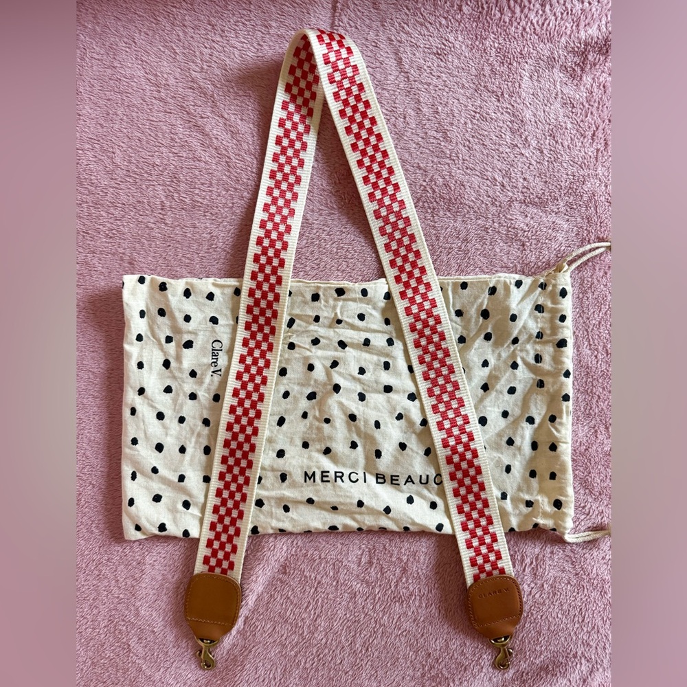 Clare V Poppy Red and White Checkered Strap